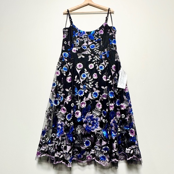 NWT Dress the Population Uma Floral Embroidered Black Party Dress Sz XXL - Picture 2 of 9